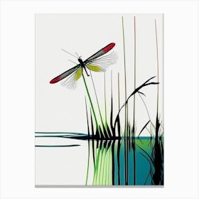 Dragonfly On Lake Abstract Line Drawing 1 Canvas Print