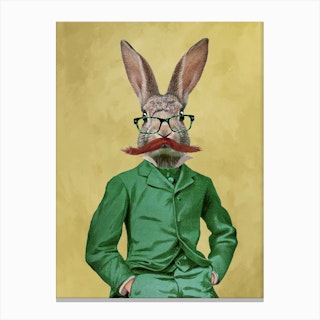 Rabbit With Moustache Canvas Print
