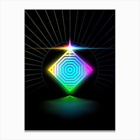 Neon Geometric Glyph in Candy Blue and Pink with Rainbow Sparkle on Black n.0135 Canvas Print