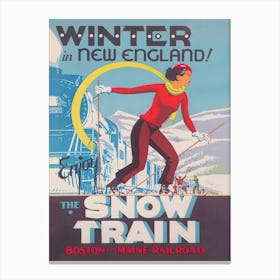 New England Snow Train Vintage Ski Poster Canvas Print