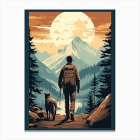 Man And Dog Hiking In The Mountains Canvas Print