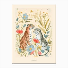 Folksy Floral Animal Drawing Leopard 3 Poster Canvas Print