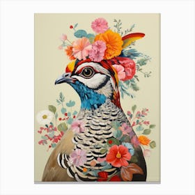 Bird With A Flower Crown Partridge 3 Canvas Print