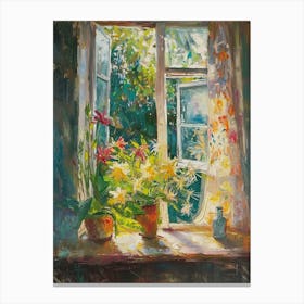 Bird Of Paradise Flowers On A Cottage Window 1 Canvas Print