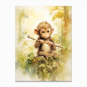 Monkey Painting Playing An Instrument Watercolour 4 Canvas Print
