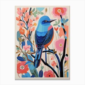 Colourful Scandi Bird Eastern Bluebird 3 Canvas Print