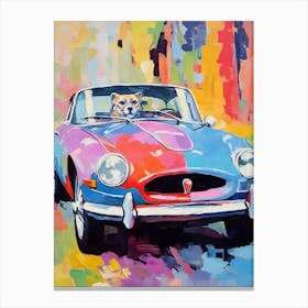 Triumph Spitfire Vintage Car With A Cat, Matisse Style Painting 0 Canvas Print