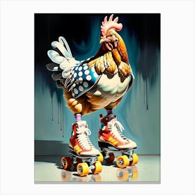 Chicken On Roller Skates Canvas Print