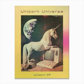 Retro Unicorn In Space With A Computer Retro Collage 1 Poster Canvas Print