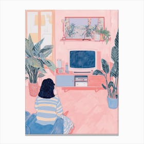 Girl Watching Tv Lo Fi Kawaii Illustration 1 Canvas Print