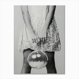 Women With Disco Ball Black And White Canvas Print