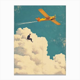 Businessman Flying Over Clouds Canvas Print