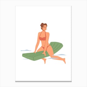 Woman In Bikini On Surfboard Canvas Print