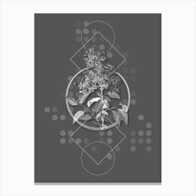 Vintage Chinese Lilac Botanical with Line Motif and Dot Pattern in Ghost Gray n.0107 Canvas Print