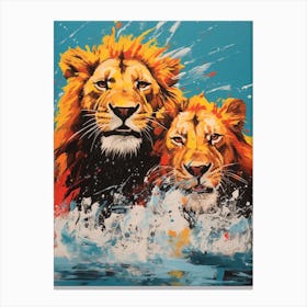 Lion Pop Art Inspired Colourful Illustration 2 Canvas Print