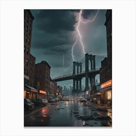 Lightning Over Brooklyn Bridge 1 Canvas Print