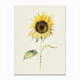 Sunflower Leaf Minimalist Watercolour Canvas Print