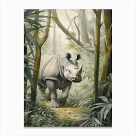 Rhino In The Trees Realistic Illustration 3 Canvas Print
