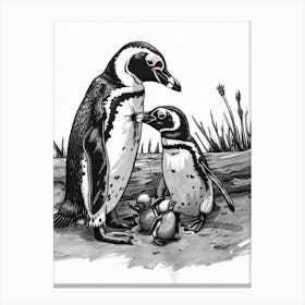 African Penguin Feeding Their Chicks 2 Canvas Print