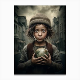 Boy Holding A Globe Canvas Print
