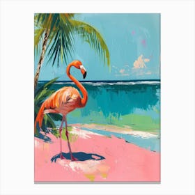 Greater Flamingo Pink Sand Beach Bahamas Tropical Illustration 7 Canvas Print