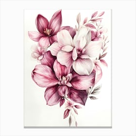 Pink Flowers In A Heart Canvas Print