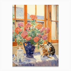 Cat With Floxglove Flowers Watercolor Mothers Day Valentines 2 Canvas Print