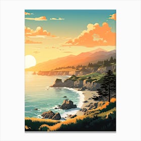 Big Sur California, Usa, Flat Illustration 1 Canvas Print