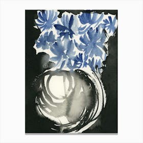 Blue Flowers In A White Vase - ink watercolor hand painted floral vertical Canvas Print