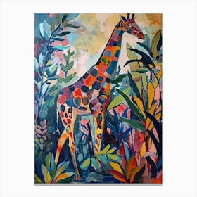 Colourful Giraffe In The Plants 3 Canvas Print