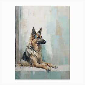 German Shepherd Dog, Painting In Light Teal And Brown 2 Canvas Print