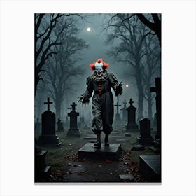 The Laughing Phantom of the Cemetery Freaky Clown In Cemetery Canvas Print