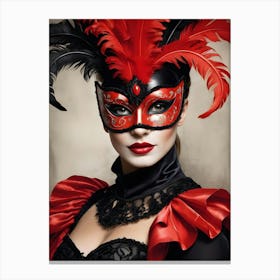A Woman In A Carnival Mask, Red And Black (8) Canvas Print