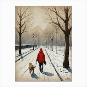 Dog Walking In The Snow Canvas Print