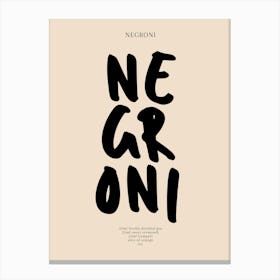 Negroni Black Typography Print Canvas Print