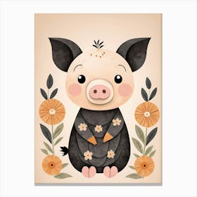 Floral Cute Baby Pig Nursery (15) Canvas Print