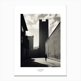 Poster Of Lleida, Spain, Black And White Analogue Photography 1 Canvas Print
