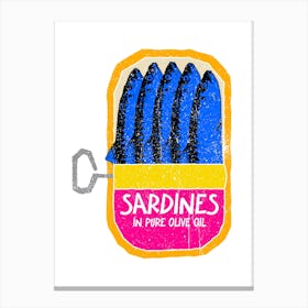 Blue Pink Yellow Sardines Riso Art Canvas Print