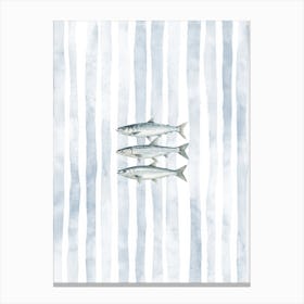 Light Blue Watercolor Sardines Print Kitchen Wall Art Fisherman Aesthetic Coastal Decor Canvas Print