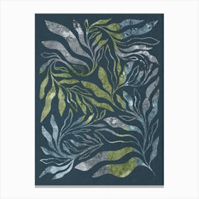 Endless Boho Elegant Moody Leaf Illustration 1/2 Dark Celestial Blue-Green Canvas Print