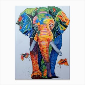Elephant With Birds 1 Canvas Print