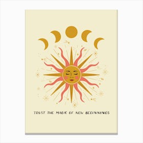 Celestial Sun Illustration, Trust The Magic Of New Beginnings Canvas Print