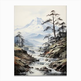 The Japanese Alps In Multiple Prefectures, Japanese Brush Painting, Ukiyo E, Minimal 2 Canvas Print