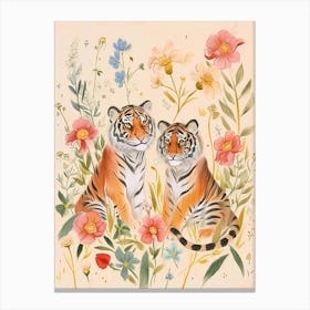 Folksy Floral Animal Drawing Tiger 8 Canvas Print