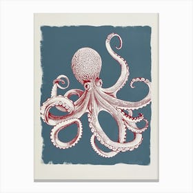 Octopus Dancing With Tentacles Linocut Inspired 2 Canvas Print