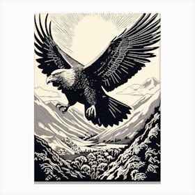 B&W Bird Linocut California Condor 1 Canvas Print
