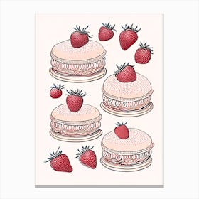 Strawberry Macarons, Dessert, Food William Morris Inspired Canvas Print