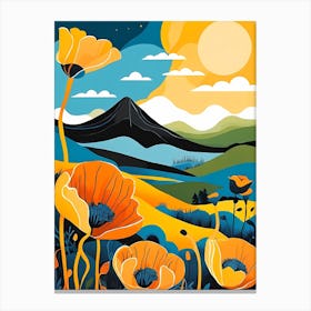 Cartoon Poppy Field Landscape Illustration (53) Canvas Print