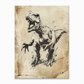 Giganotosaurus Dinosaur Black Ink Illustration 3 Canvas Print