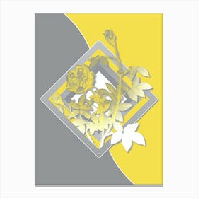 Vintage Moss Rose Botanical Geometric Art in Yellow and Gray n.133 Canvas Print